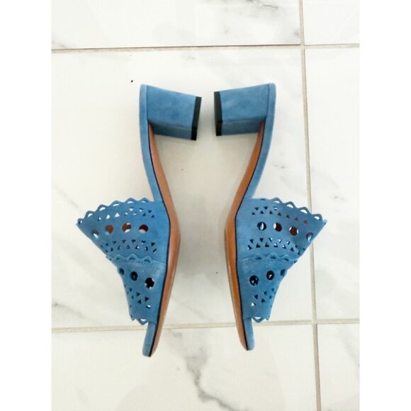 Alaia Blue Laser-Cut Suede Mules Sandals 6.5 - Picture 8 of 10